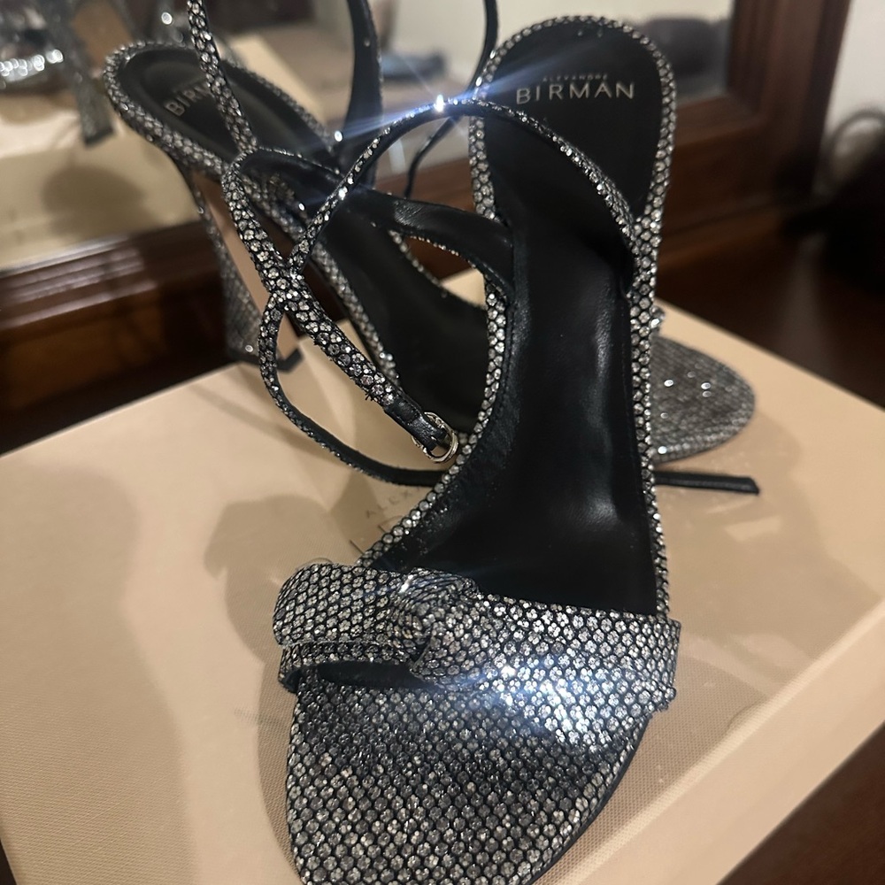 Alexandre Birman Silver Stiletto Heels with Ankle Strap
